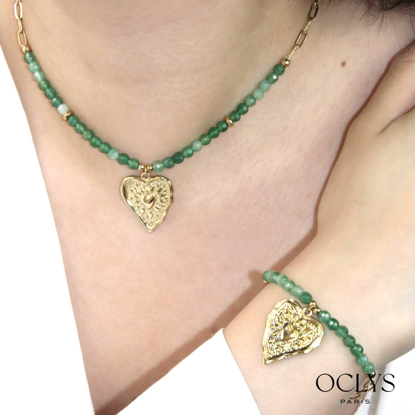 Oclys - Wholesale Charm/Dangle Bracelet - Stainless steel heart bracelet and Venus stones3