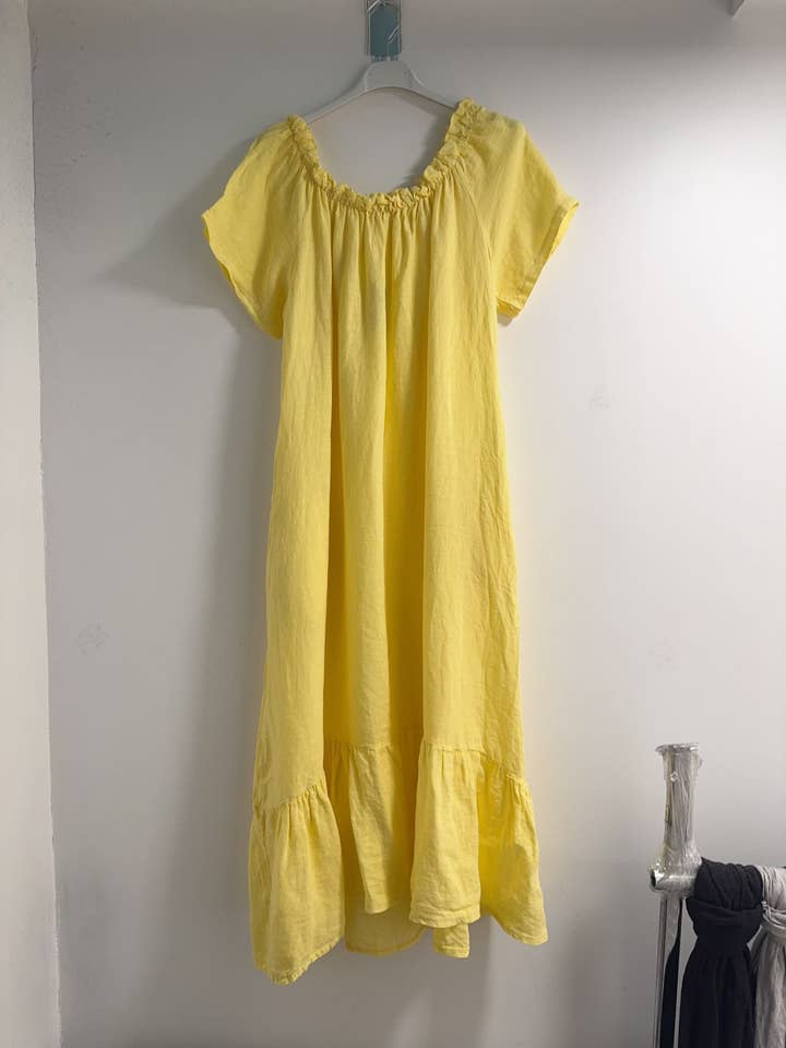 Happy look - Wholesale Dress - Women's - Long Linen Dress with Short Sleeves and Elastic Collar8