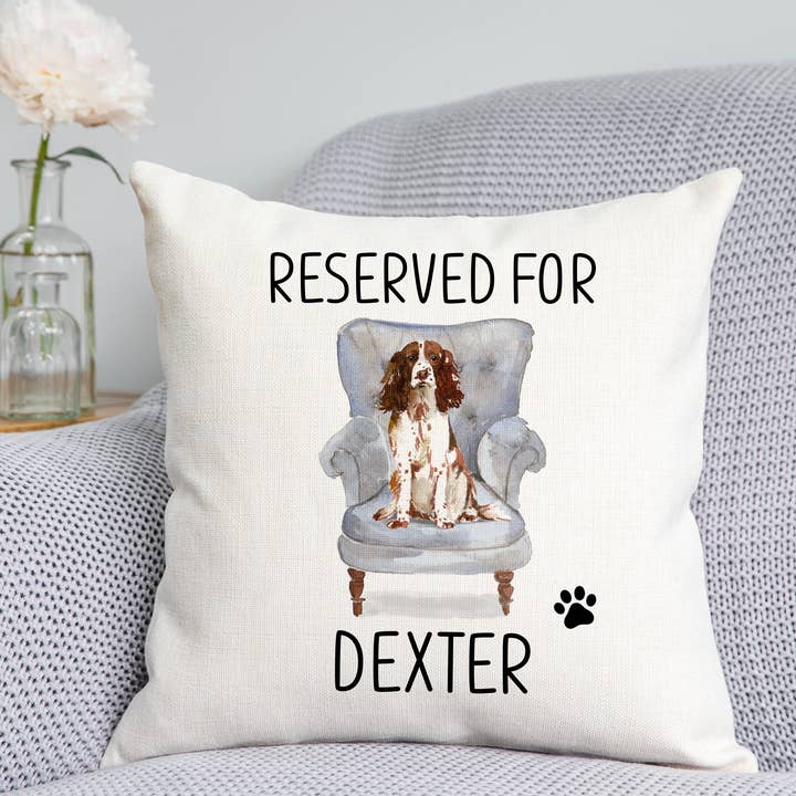 Springer Spaniel Reserved For Dog Cushion for wholesale by DoodlecardsBoutique