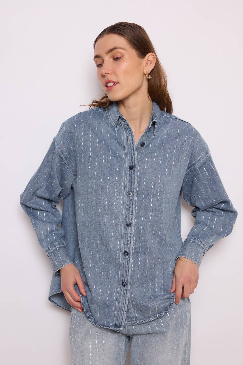 MYSTERY JANE - Venta al por mayor Cazadora vaquera - Mujer - Chaqueta de mezclilla clara con cristales Mj20054