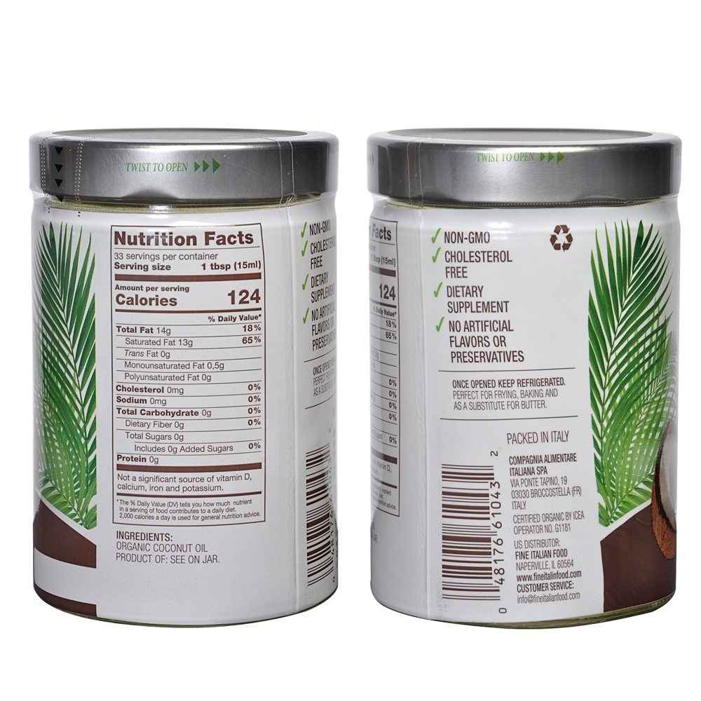 Fine Italian Food - Wholesale Cooking Oil - Mantova Organic Coconut Oil, 18 oz.1