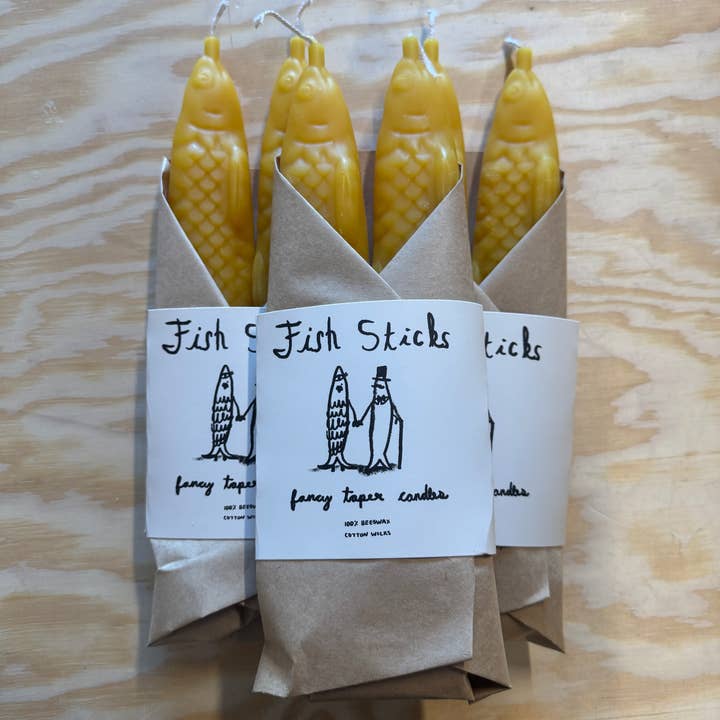 Tinned Candle - Wholesale Novelty Candle - FISH STICKS - Fancy Beeswax Fish Shaped Taper Candles1