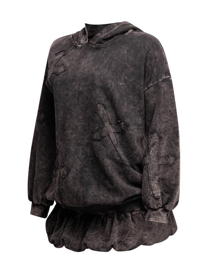 K Too – wholesale Top & skirt set – Women's – Washed hooded tunic and bubble mini skirt set15