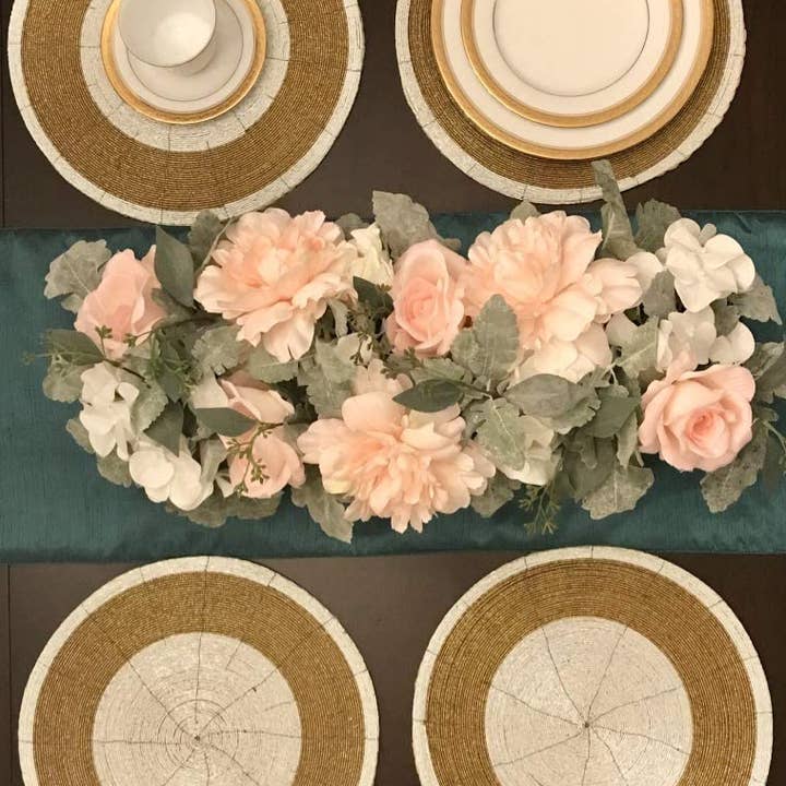 White Gold Handmade Beaded Placemats Round Dining Set of 4 for wholesale on Faire8