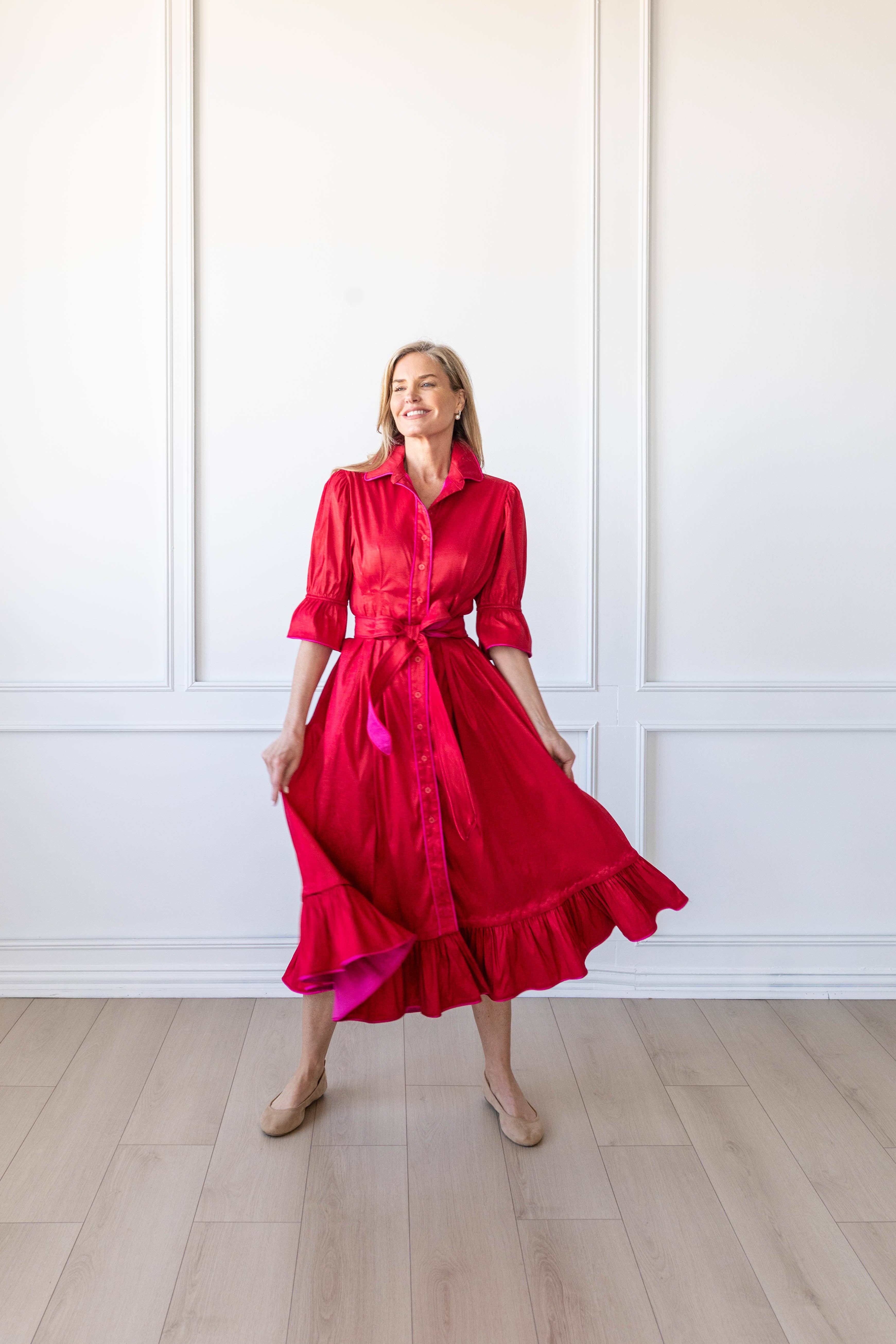 Kim Lolley Designs - Venta al por mayor Vestido - Mujer - VESTIDO CAROL EN ROJO/FUCSIA3