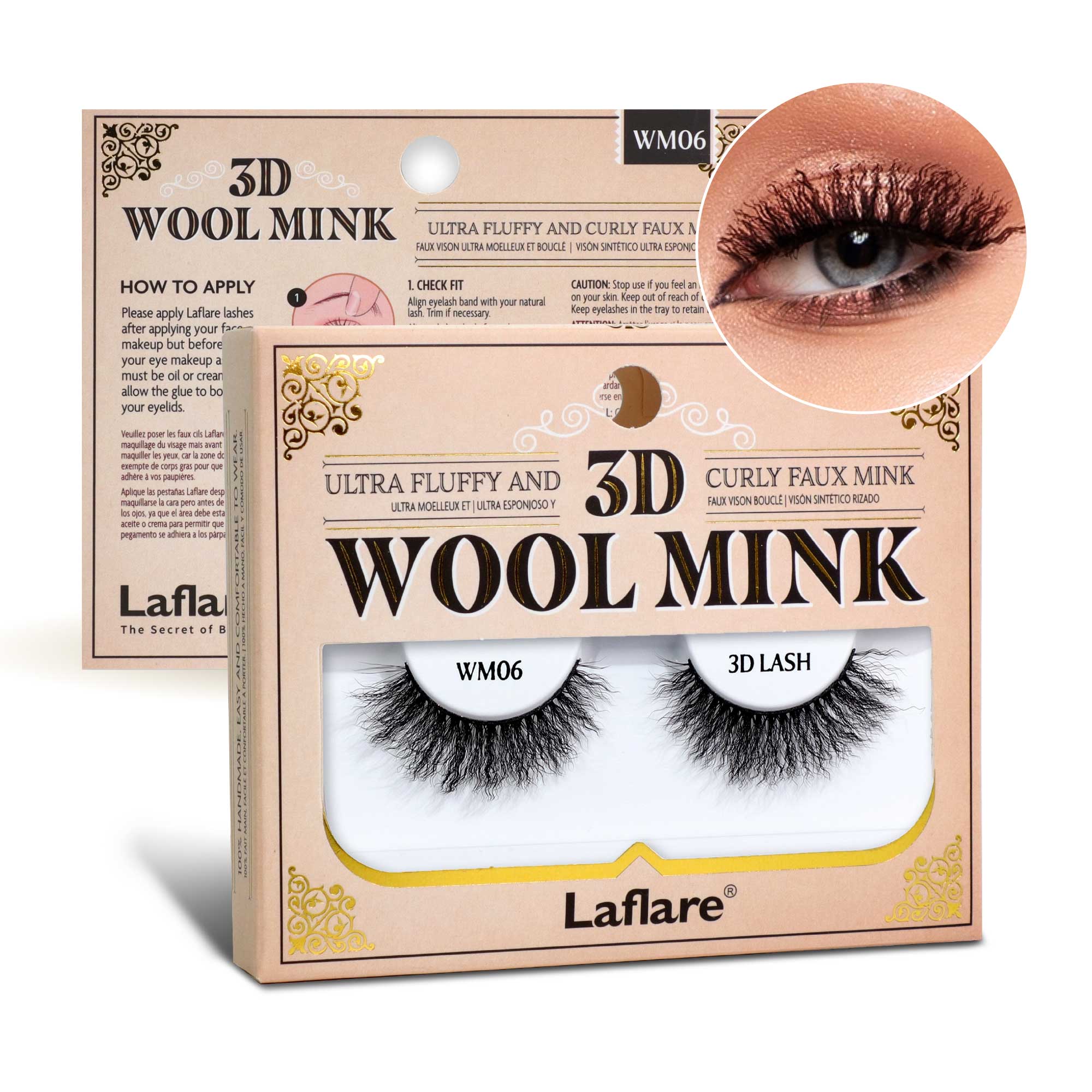 Laflare - Vente Faux cils - Cils 3D en fausse fourrure de vison bouclée en laine9