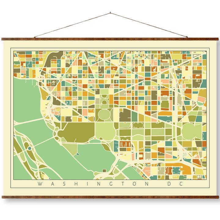 Washington DC Mosaic City Art Map, Vintage-Stil, fertig zum Aufhängen, Wanddeko, auf Leinwand, mit Schriftrolle für den Großhandel von Maps Vintage