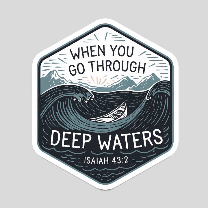 "Cuando pases por aguas profundas" Isaías 43:2 Pegatina cristiana para venta al por mayor de Little Prayer Tea Company