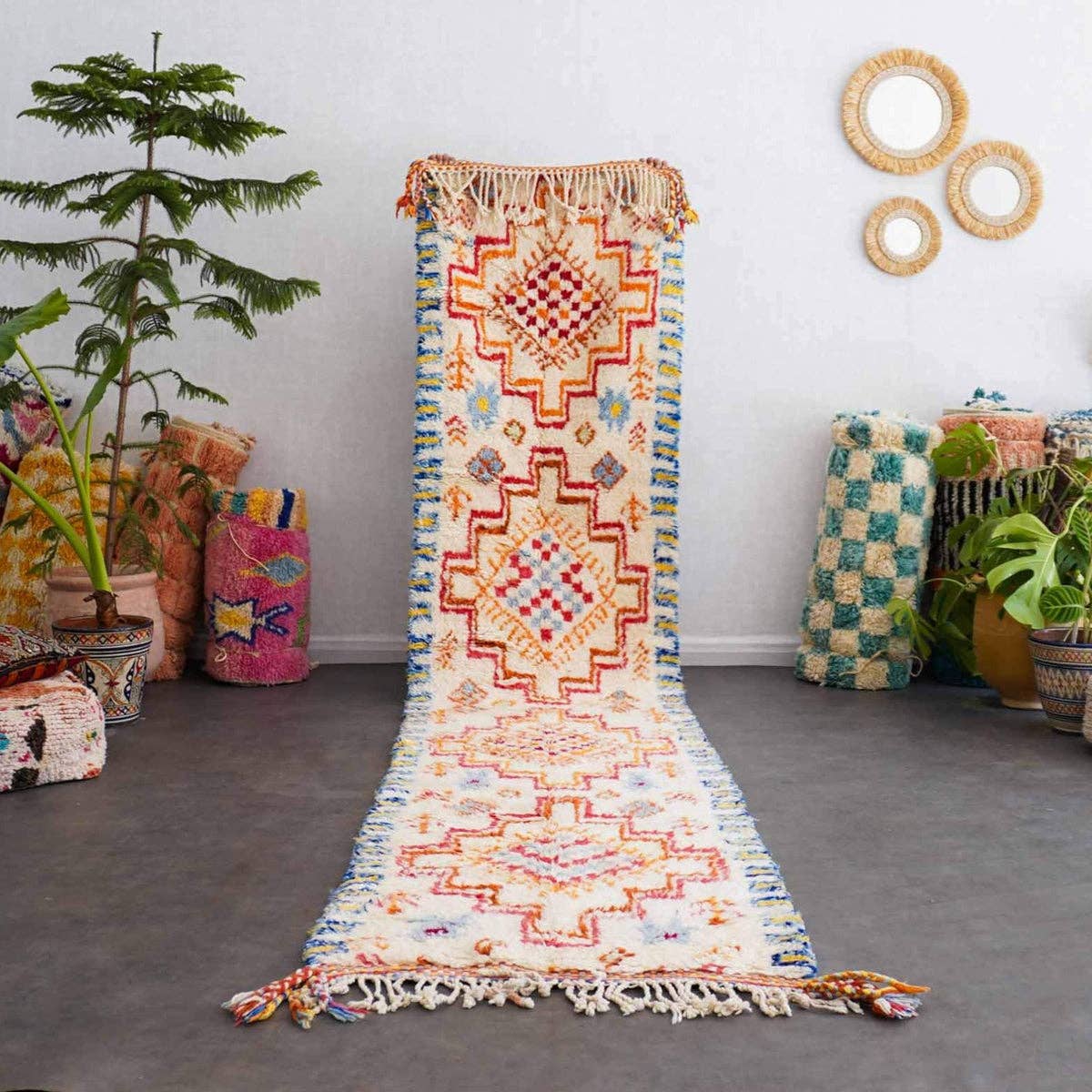 Moroccan Woven Treasures – wholesale Hallmatta – Vit och färgglad marockansk löpare, färgglad berberlöpare0