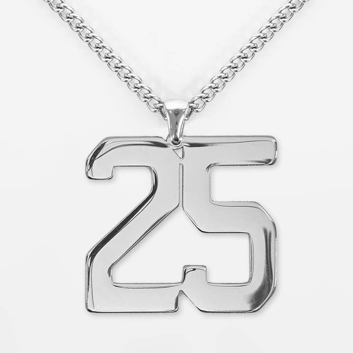 Argento Ciondolo con numero 25 e collana a catena - Acciaio inossidabile in vendita all'ingrosso su Faire