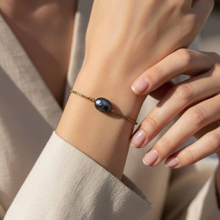 MAANAS - Armband met een enkele grijze parel voor wholesale door OE!