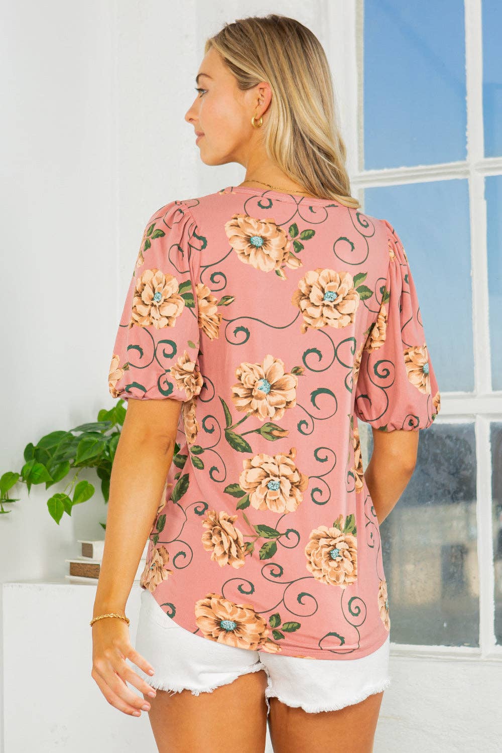 Combo malva Top de malha de malha de manga bolha para venda a revendedores na Faire6