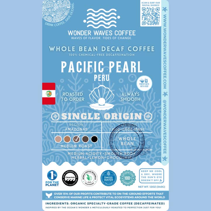 Wonder Waves Coffee - Wholesale Coffee Beans - Peru Decaf Single-Origin Specialty Coffee (Medium)