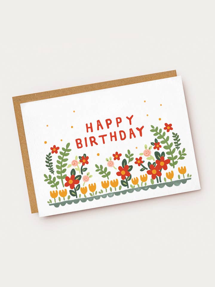 Folk Flowerbed verjaardagskaart voor wholesale door Jade Fisher