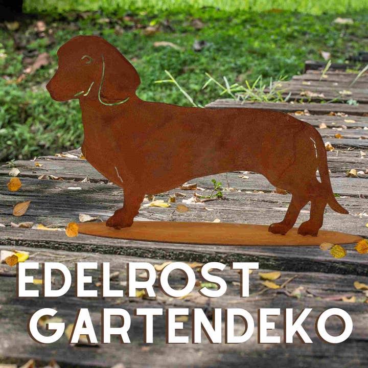 Rostikal - Wholesale Decoratief beeldje - Edelrost decoratieve hondenfiguur teckel Waldi | metalen dierenfiguur