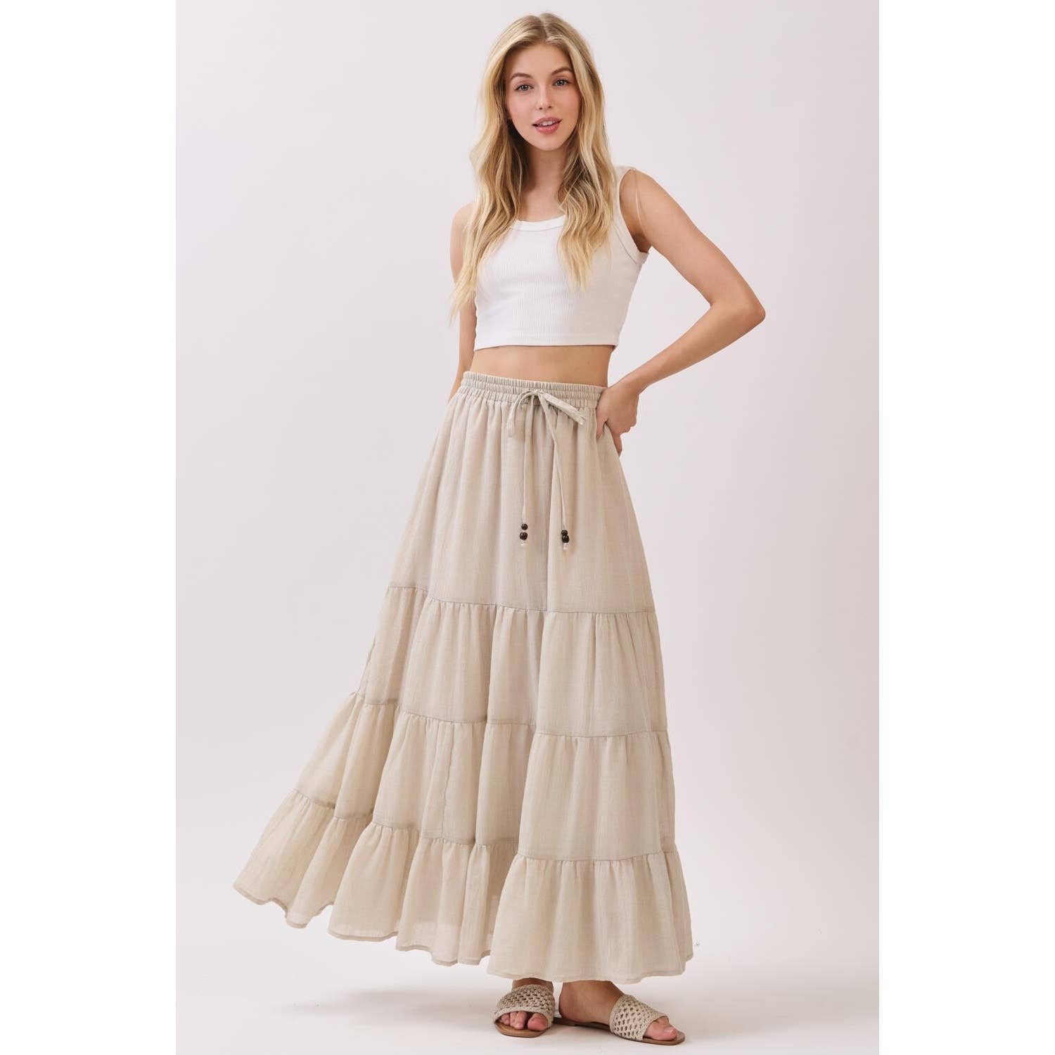 Final Touch - Wholesale Skirt - Women's - Tiered Coconut Tie Detail Maxi Skirt - VS300915