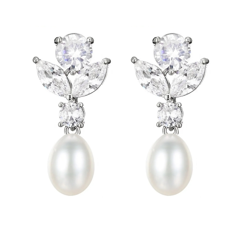 Athena Bridal Jewellery - Wholesale Dangle Earrings - PEARL GEM EARRINGS -CZER7343