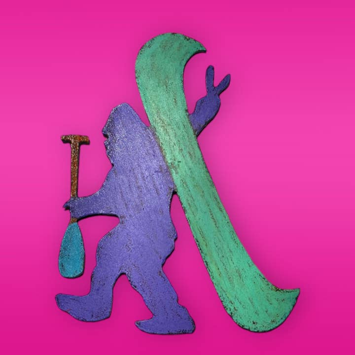 Magnete a forma di Bigfoot, motivo: yeti sasquatch, canoa, lago, souvenir lodge, USA per la vendita all'ingrosso da parte di Whimsies