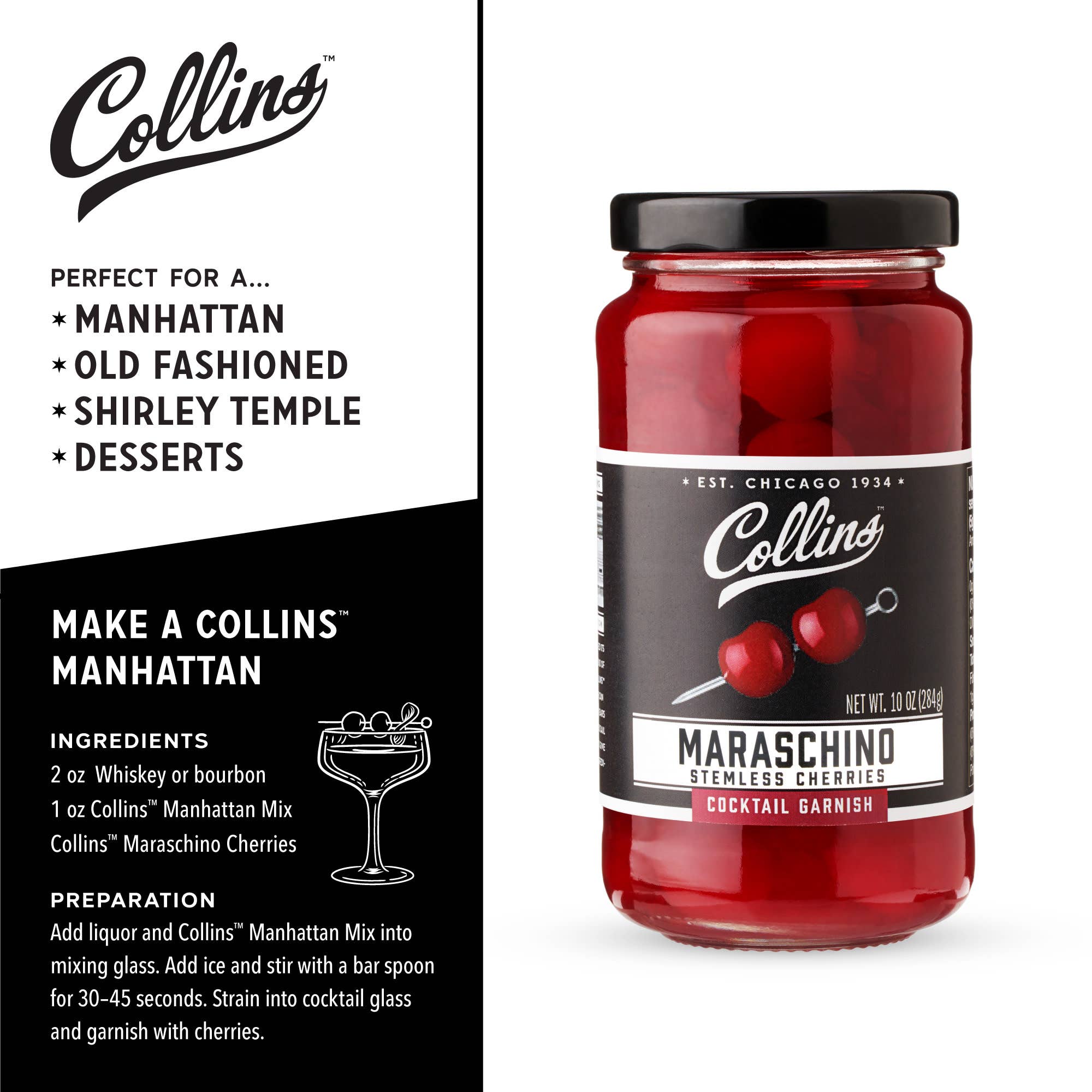 Collins - Wholesale Cocktail Mix/Syrup - Stemless Maraschino Cherries Cocktail Garnish 10 oz2