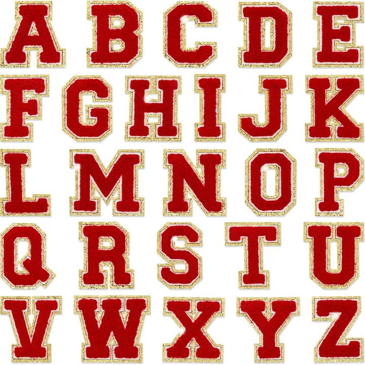 Red Self Adhesive Chenille Letters Patches for wholesale on Faire