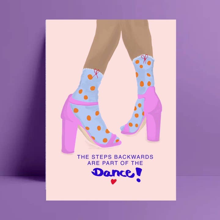 The Steps backwards are Part of the Dance Postcard for wholesale by Ute Arnold / Hej.Ibiza