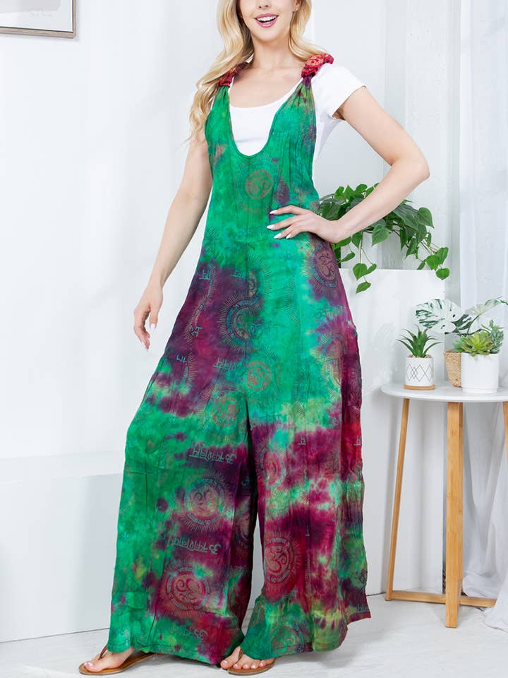 Assorted Colors WOMENS CLOTHING-RAYON TIE-DIE OVERALL (TH-1893) for wholesale on Faire