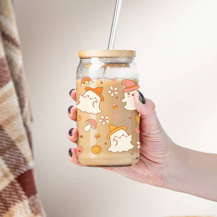 Emma and G Designs - Wholesale Drinking glass/cup - Halloween Mini Ghost Beer Can Glass Cup 16 oz |GLASS ONLY1