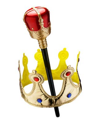 Coroa e cetro de ouro com esfera vermelha por atacado de Dress Up America