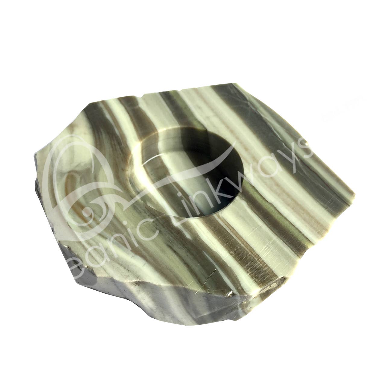 Oceanic Linkways Inc - Wholesale Spiritual Stone/Crystal - (PC)TEALIGHT HOLDER - SERPENTINE, MIXED COLORS TOP POLISHED