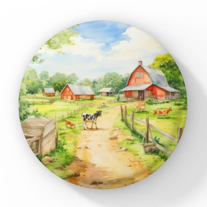 Farm Landscape Pin Button, Farm Keychain, Farm Magnet for wholesale by NatureCuts
