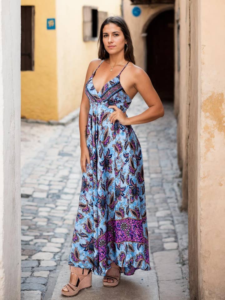 Vestido Largo Espalda Cruzada Diseño Exclusivo para venta al por mayor de Kimago Look