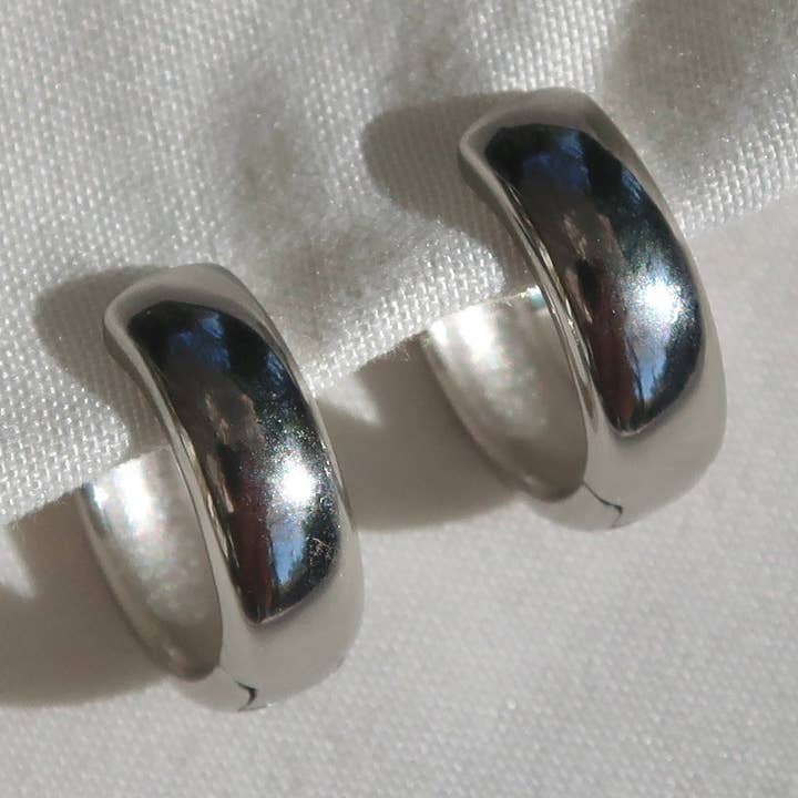 Thick Huggie Hoops (Silver) for wholesale by Hello Koai