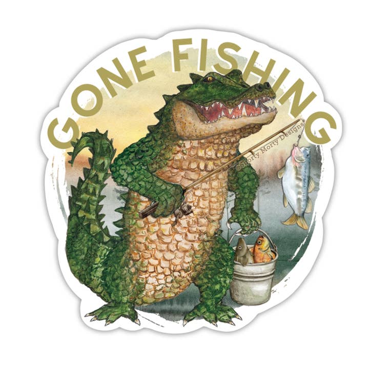 Gator Gone Fishing klistermärke för wholesale av Snorty Morty Designs