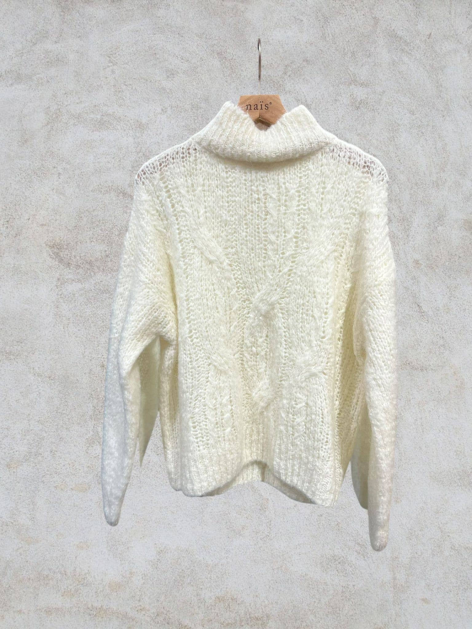 NAÏS PARIS – Pulôver - Mulher por atacado – Camisola de gola alta oversize com padrão entrançado 55% mohair10