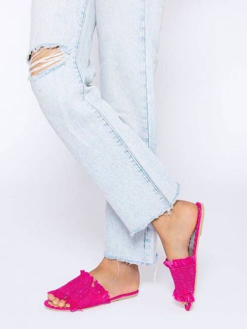 FLAT RAFFIA MULES,Raffia sandals, Summer sandals ( Pink) for wholesale by Mikwi