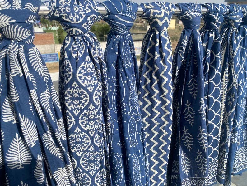 bhavnas boutique - Wholesale Swim Cover Up - Women's - 5 Pcs Lot Hand Block Printed Cotton Indigo Sarong Beachwear3
