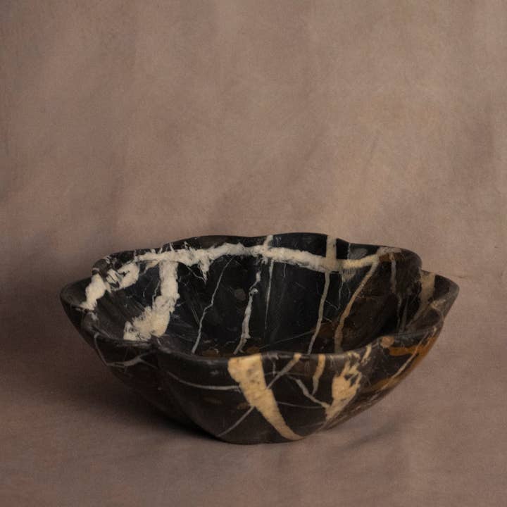 Signature Fluted Bowl - Black & Gold Marble for wholesale by Marigold Market