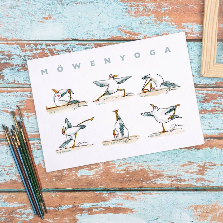 Postal "Yoga de gaviotas" | Tarjeta de felicitación deportiva Yoga de gaviotas para venta al por mayor de Prinzenart