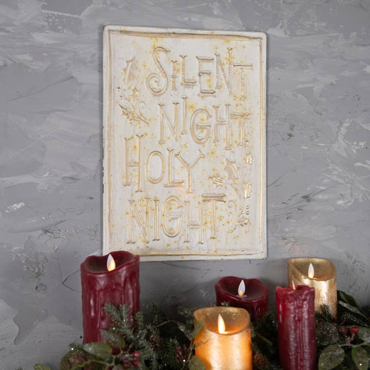 GOLD & WHITE SILENT NIGHT HOLY NIGHT SIGN for wholesale by Ragon House