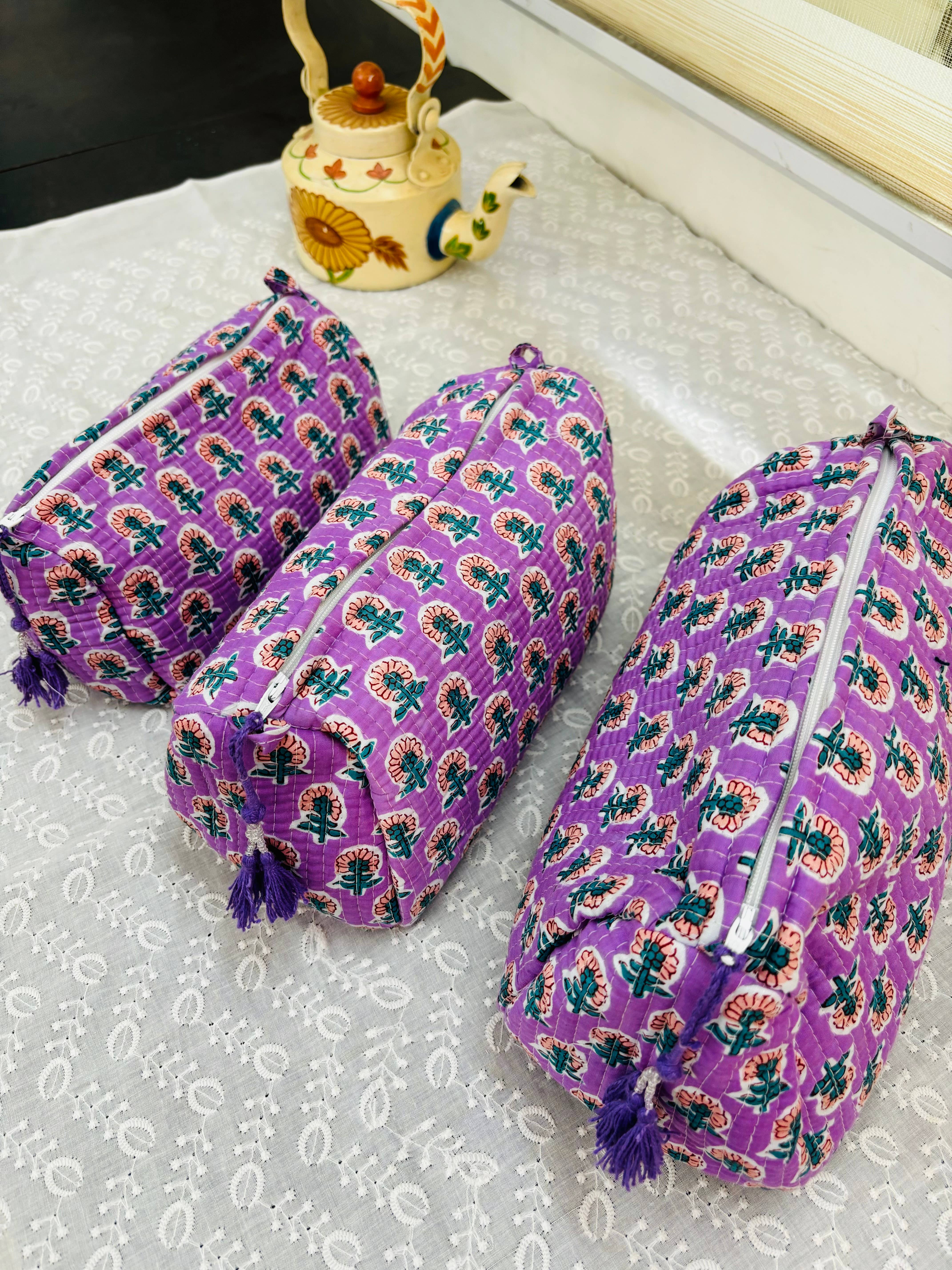 Meghcraft - Wholesale Makeup/Cosmetic Bag - Cotton Quilted Cosmetic Bags,Gift Pouch- Toiletry Pouch-3 Pc7