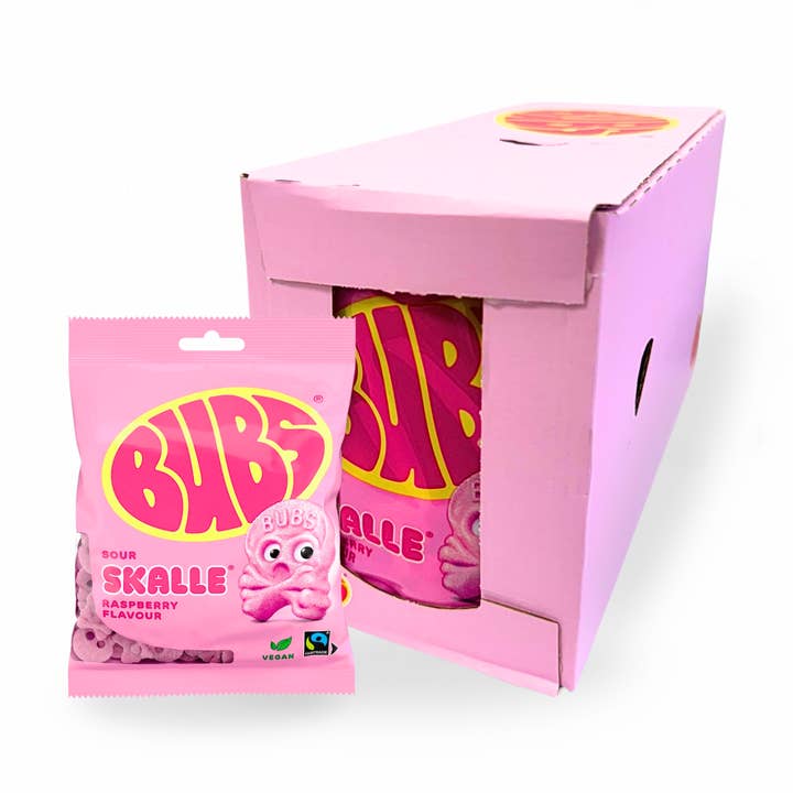 Bubs Espuma de Calavera de Frambuesa Fresca – 90g Caramelos Veganos Suecos para venta al por mayor de Nordicbangers - Swedish Candy Supply
