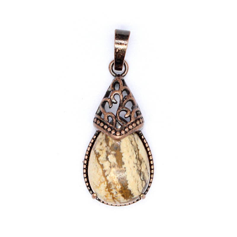 Mio Queena - Wholesale Individual Charm/Pendant - Drop-shaped Natural Stone Bronze Charms (Single Pendant) -CS12