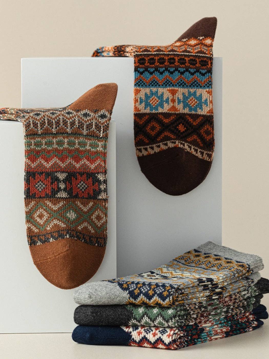 Funkyrel® Atzbranding Limited - Vendita all'ingrosso Calzini - Donna - Rufia - Calze Invernali Boho Retro a Metà Polpaccio8