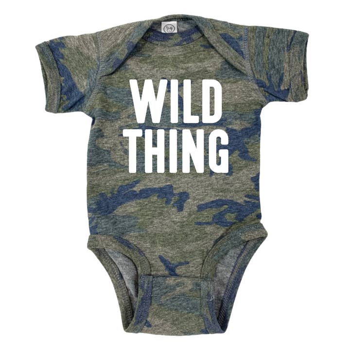 CAMO BABY BODYSUIT - WILD THING - CAMOFLAUGE ONESIE for wholesale by Ice Cream Life