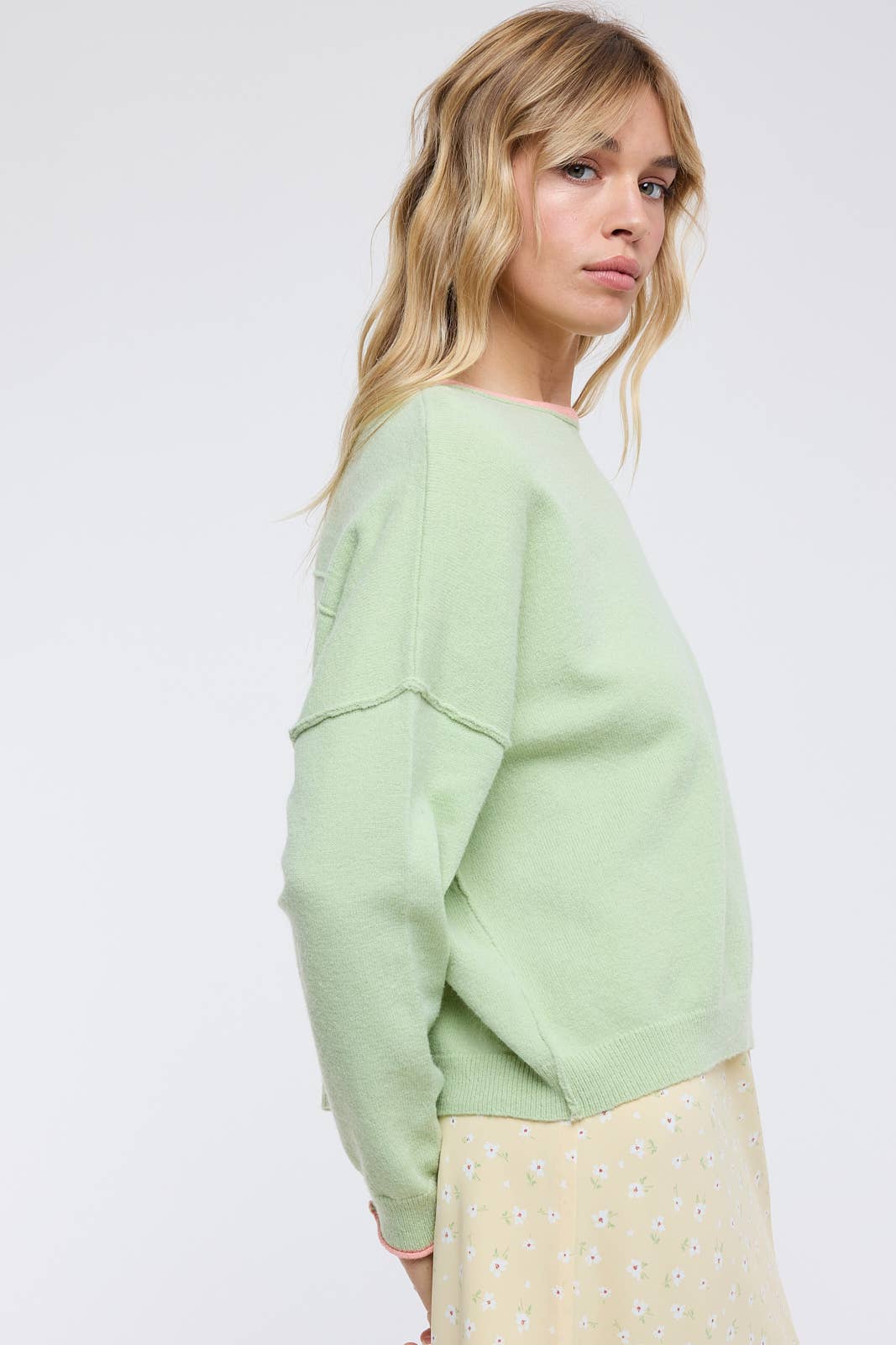 Wishlist Apparel - Wholesale Knit Sweater - Women's - BRUSHED CONTRAST BOAT NECK SWEATER / WL25-118236