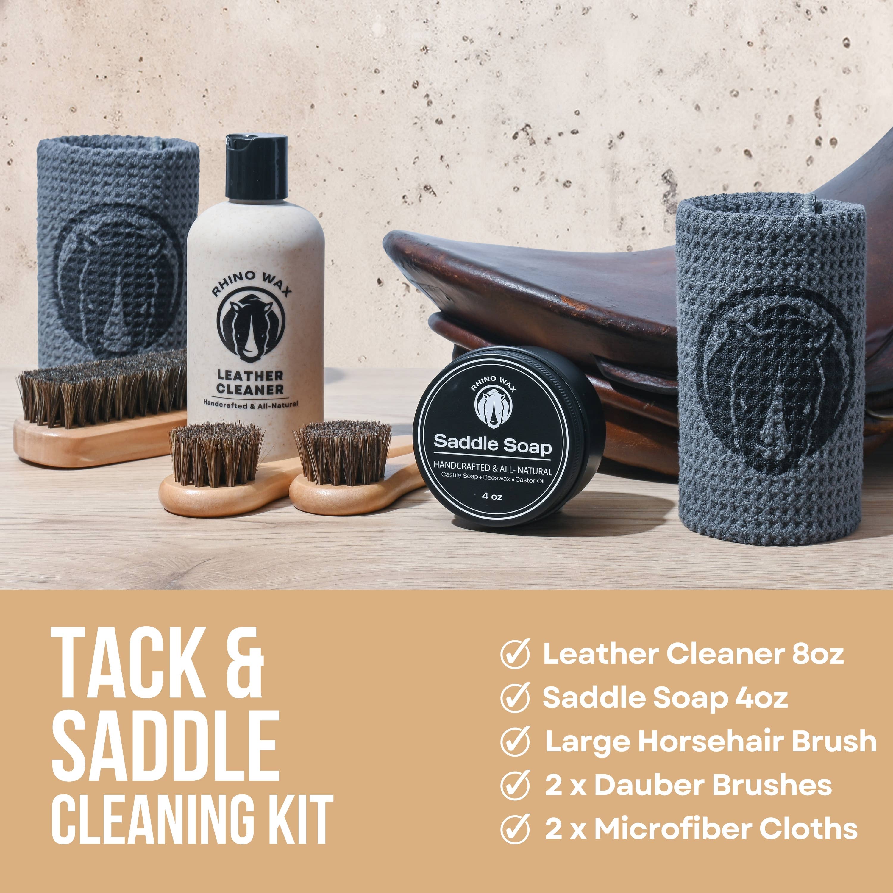 Rhino Wax - Wholesale Horse Conditioner/Grooming Aid - Horse Tack Cleaning Kit - 7 pieces3