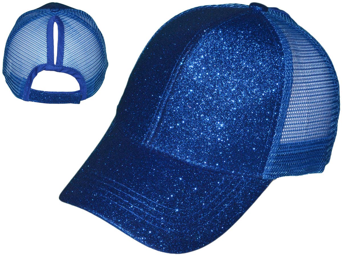 Buck Wholesale – wholesale Trucker hat – Women’s – Glitter Ponytail Trucker Hats - Low Profile Structured Mesh0