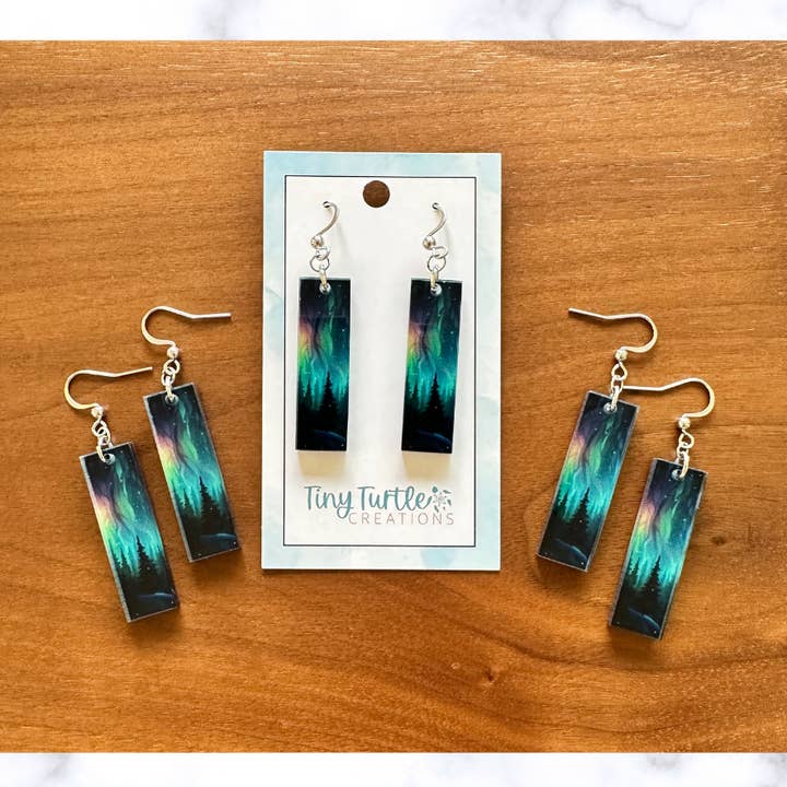 Tiny Turtle Creations - Wholesale Dangle Earrings - Alaska Aurora Tree Acrylic Bar Earrings0