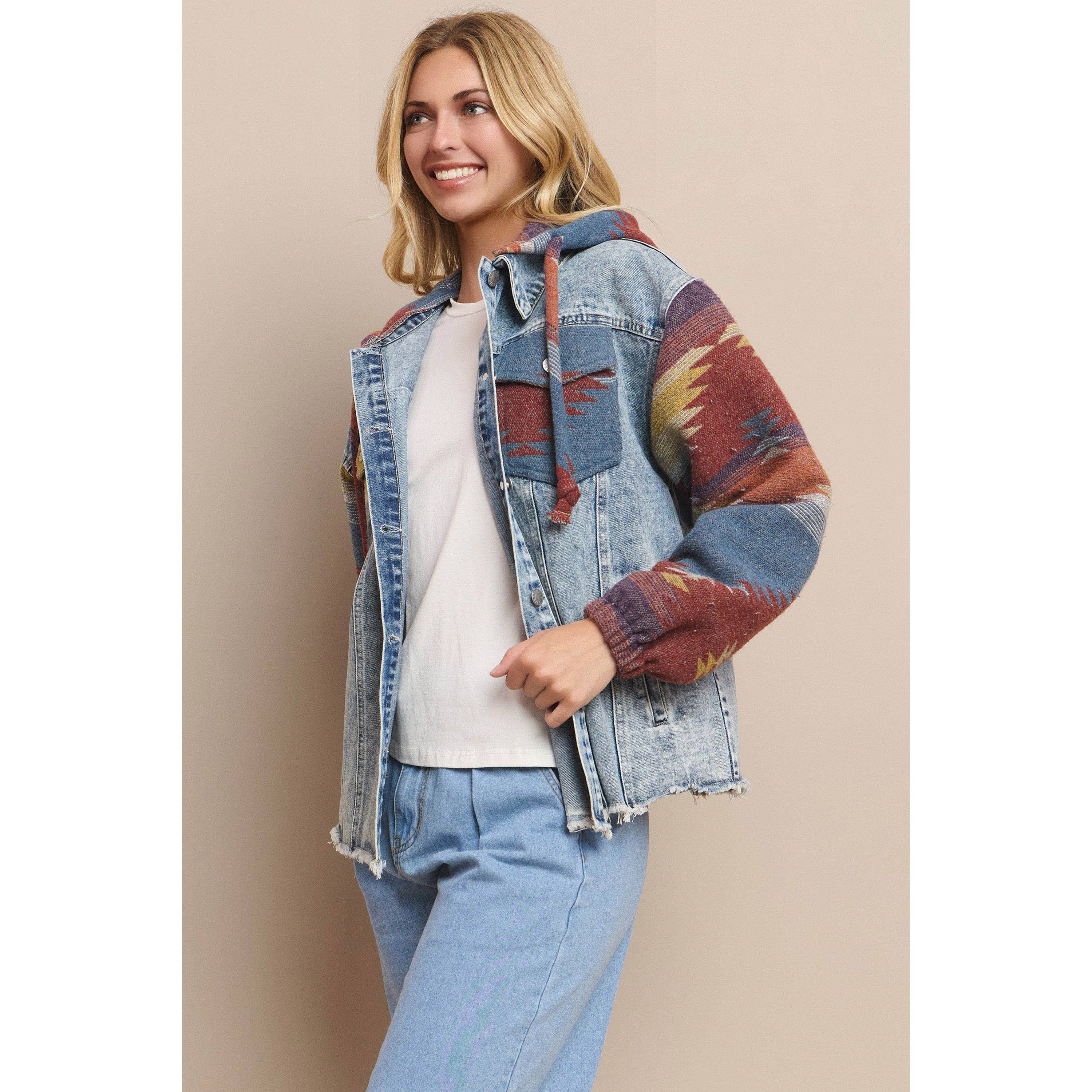 Mapcie – wholesale Shirt Jacket/Shacket - Women’s – WASHED AZTEC DENIM SHACKET WITH POCKET6