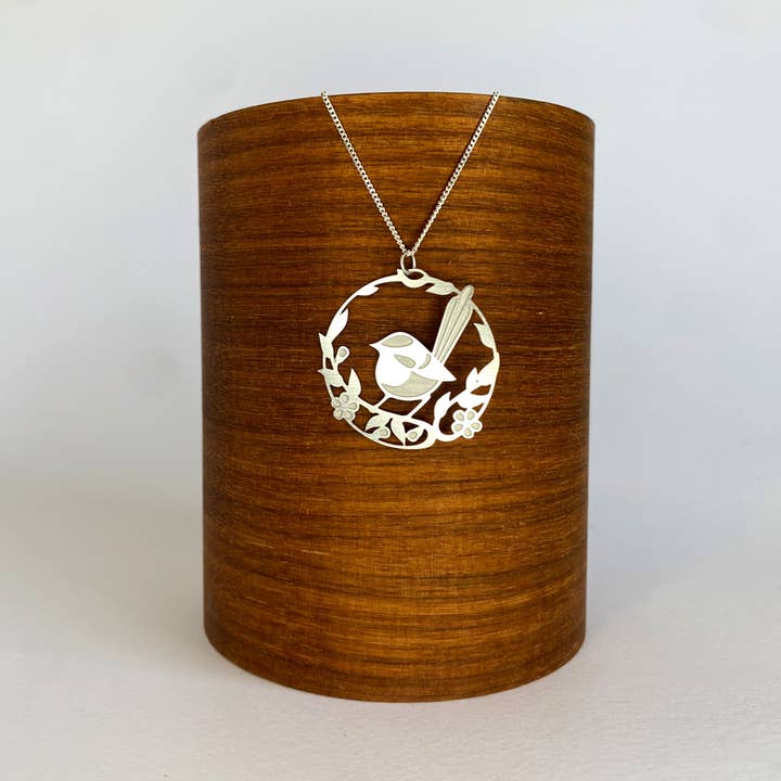 Fairy Wren Silver Pendant Necklace for wholesale by Go Do Good